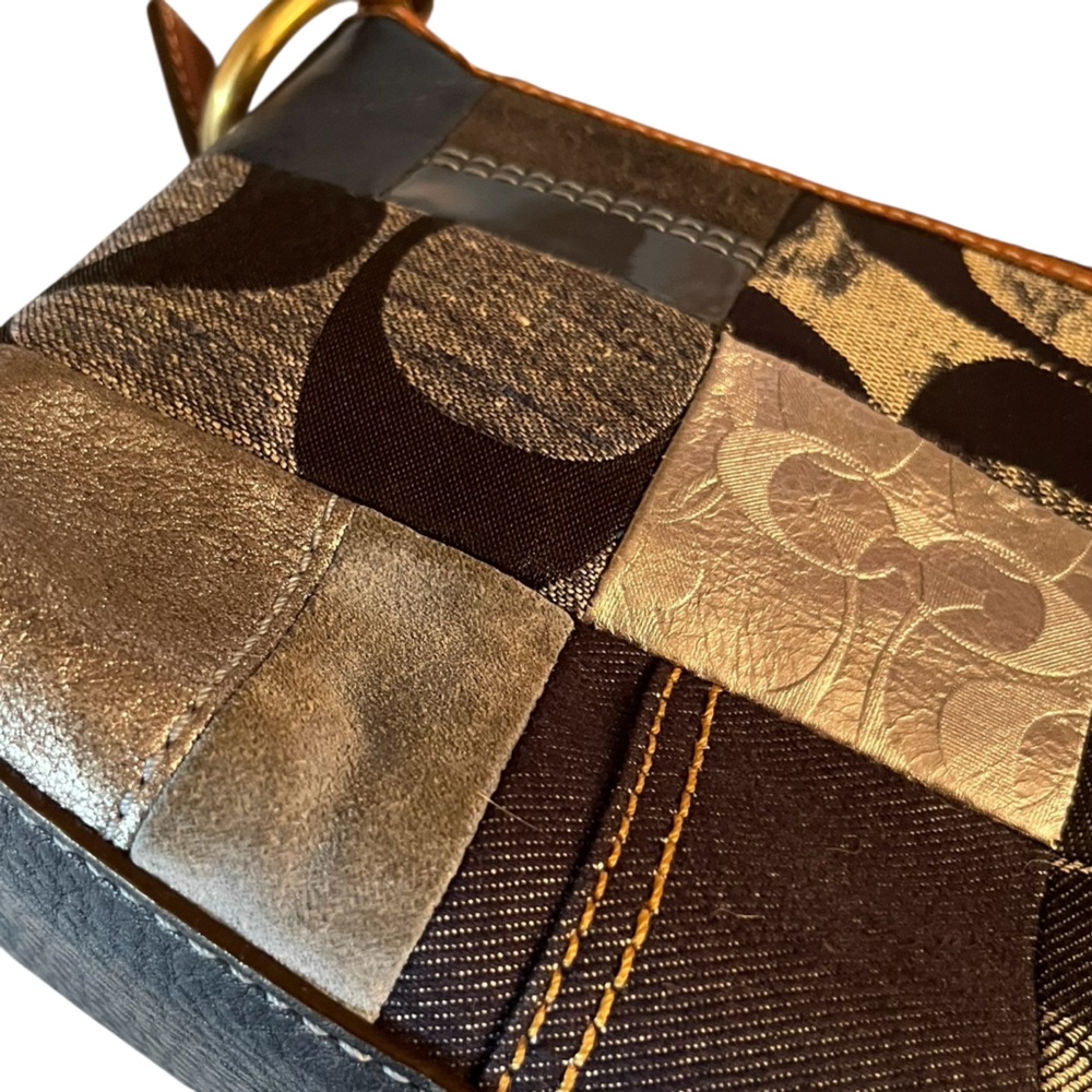 Coach Navy Leather , Denim Patchwork Bag Mixed Me… - image 3